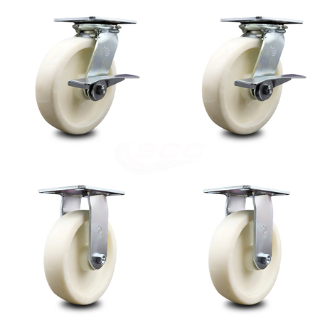 SERVICE CASTER 8 Inch Nylon Caster Set with Roller Bearing 2 Brakes and 2 Rigid SCC-35S820-NYR-SLB-2-R-2